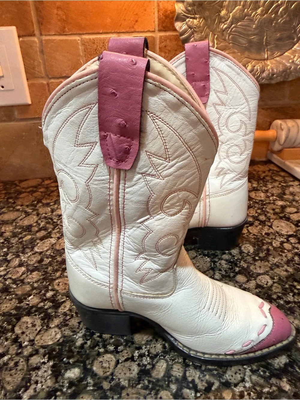 Old West White and Pink Kids' Cowboy Boots